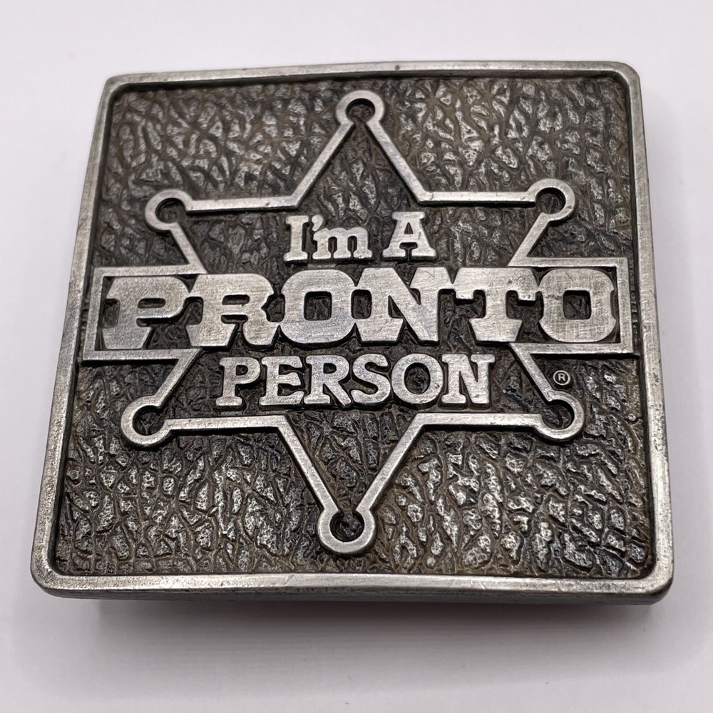 VTG 1981 I'm a Pronto Person ITT Phillips Drill Tool Equipment Belt Buckle Metal